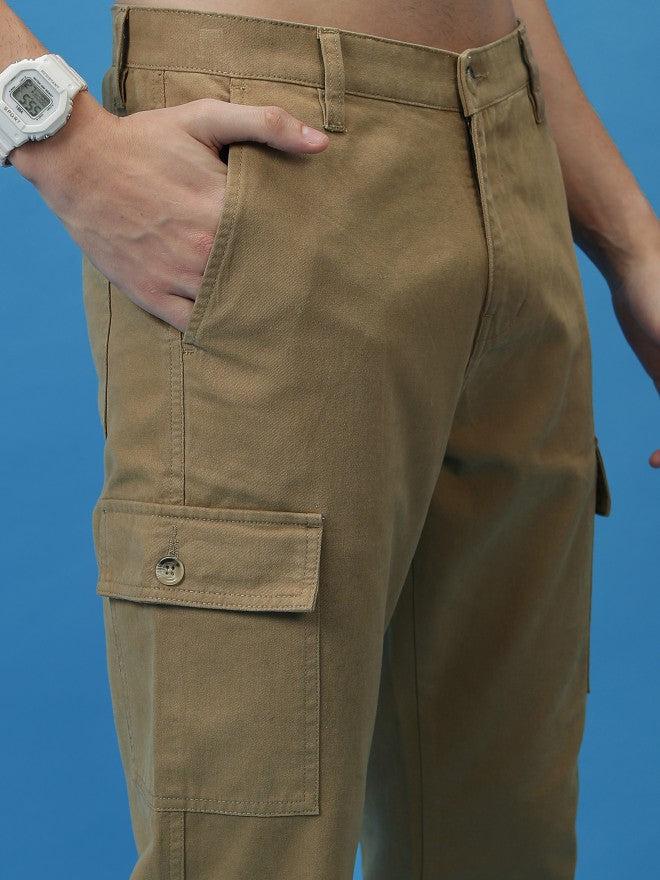 Highlander Men Khaki Regular Fit Solid Cargo - Brown - Image 5