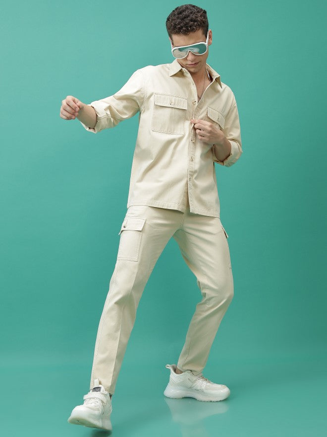 Purple By Highlander Men Beige Regular Fit Solid Cargo - Beige - Image 2