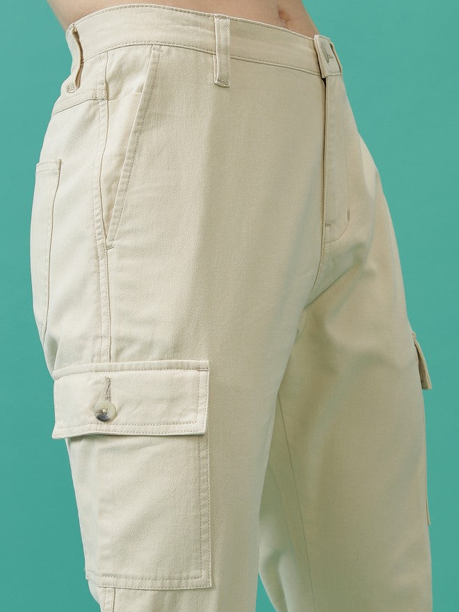 Purple By Highlander Men Beige Regular Fit Solid Cargo - Beige - Image 5