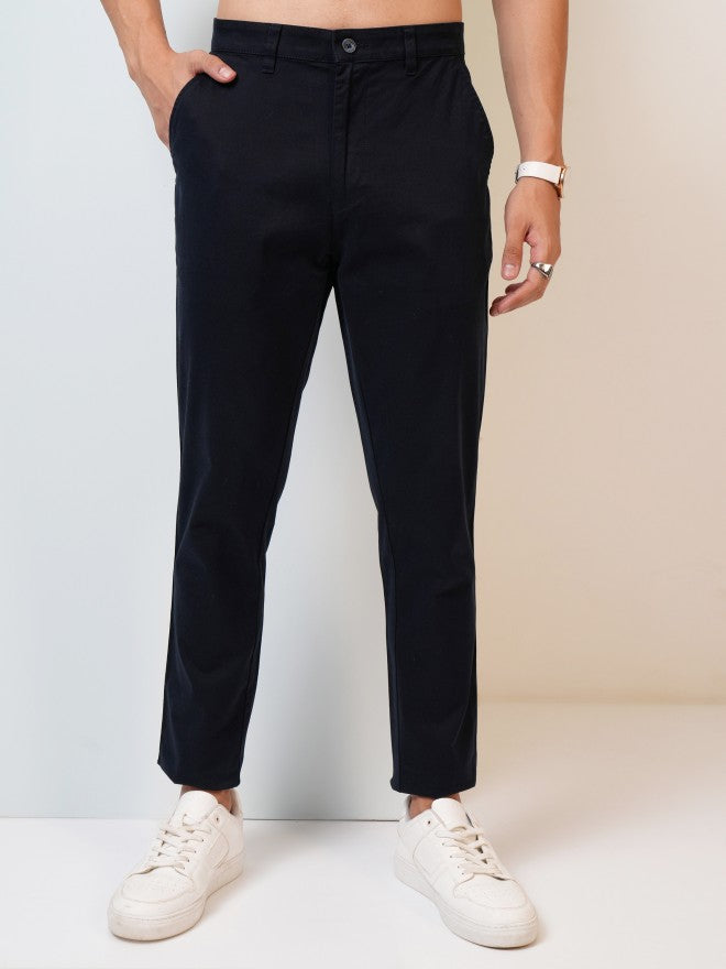 Purple By Highlander Men Navy Blue Tapered Fit Solid Chinos - Navy Blue - Image 1