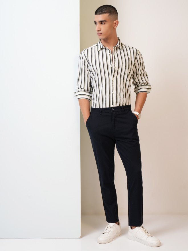Purple By Highlander Men Navy Blue Tapered Fit Solid Chinos - Navy Blue - Image 2