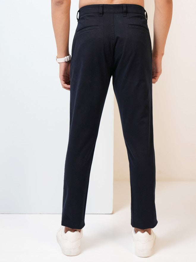 Purple By Highlander Men Navy Blue Tapered Fit Solid Chinos - Navy Blue - Image 3
