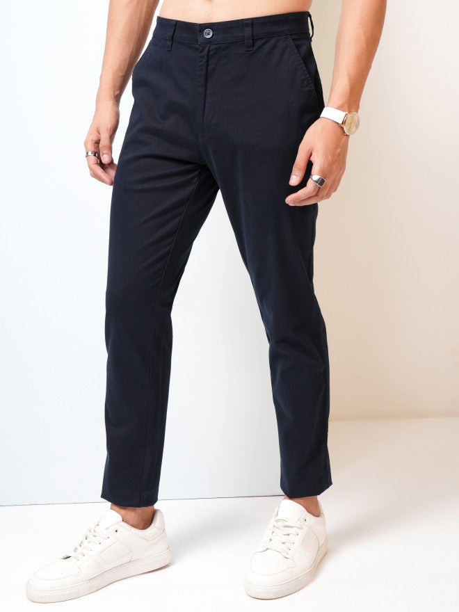 Purple By Highlander Men Navy Blue Tapered Fit Solid Chinos - Navy Blue - Image 4