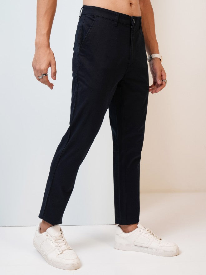 Purple By Highlander Men Navy Blue Tapered Fit Solid Chinos - Navy Blue - Image 6