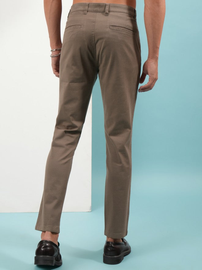 Purple By Highlander Men Taupe Slim Fit Solid Chinos - Taupe - Image 3