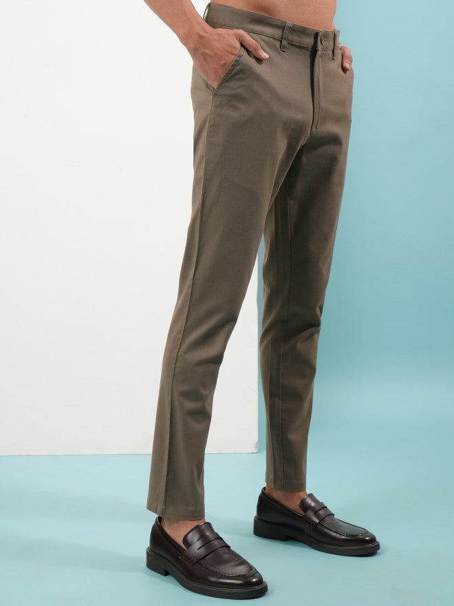 Purple By Highlander Men Taupe Slim Fit Solid Chinos - Taupe - Image 6