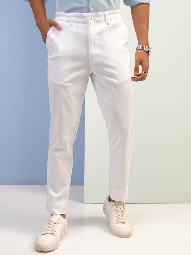 Purple By Highlander Men White Tapered Fit Solid Chinos - White - Image 1