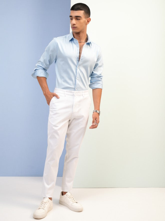 Purple By Highlander Men White Tapered Fit Solid Chinos - White - Image 2