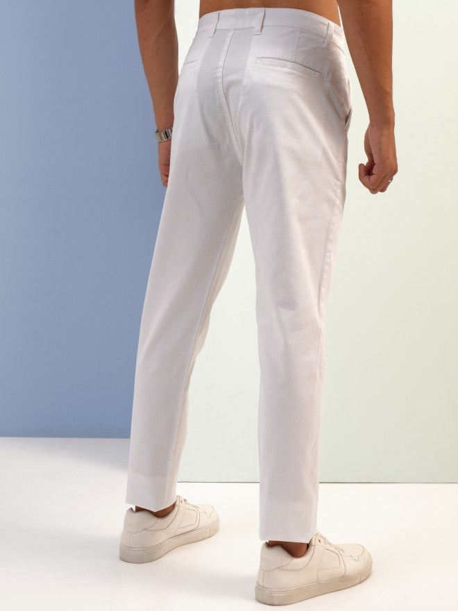 Purple By Highlander Men White Tapered Fit Solid Chinos - White - Image 3
