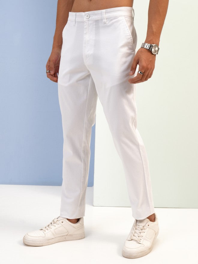 Purple By Highlander Men White Tapered Fit Solid Chinos - White - Image 4
