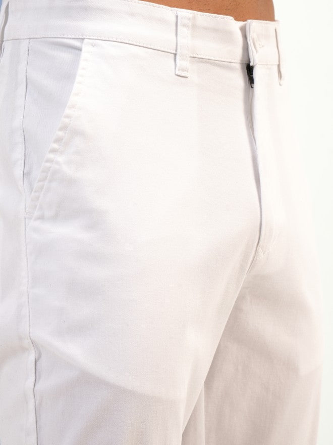 Purple By Highlander Men White Tapered Fit Solid Chinos - White - Image 5