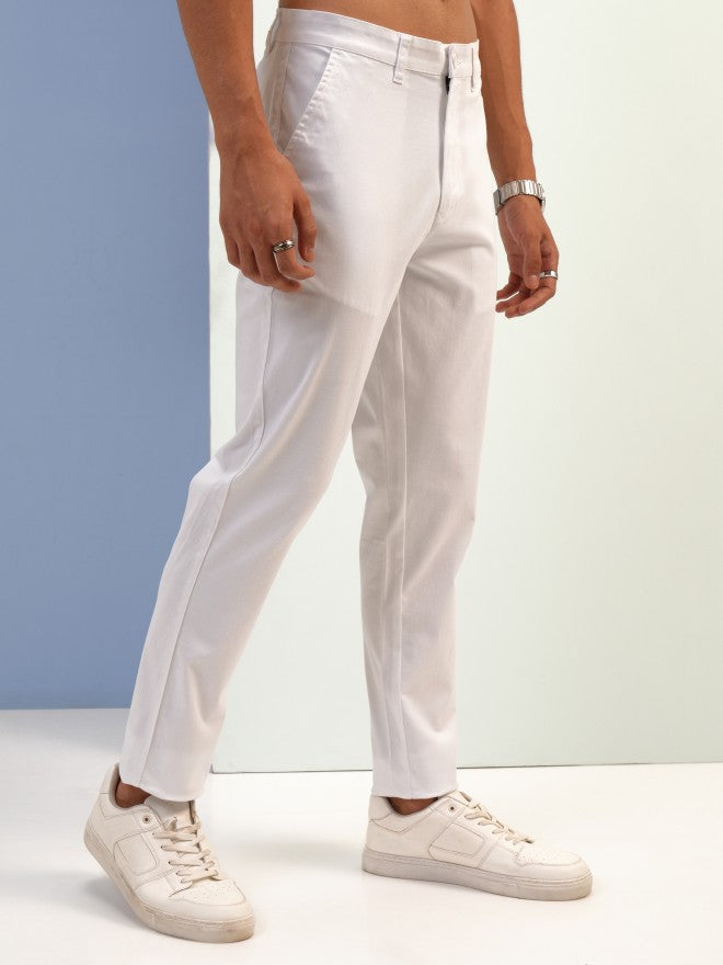 Purple By Highlander Men White Tapered Fit Solid Chinos - White - Image 6