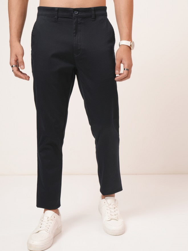 Purple By Highlander Men Navy Blue Tapered Fit Solid Chinos - Navy Blue - Image 1