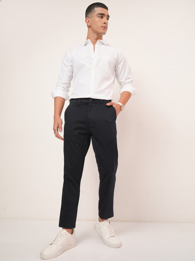 Purple By Highlander Men Navy Blue Tapered Fit Solid Chinos - Navy Blue - Image 2