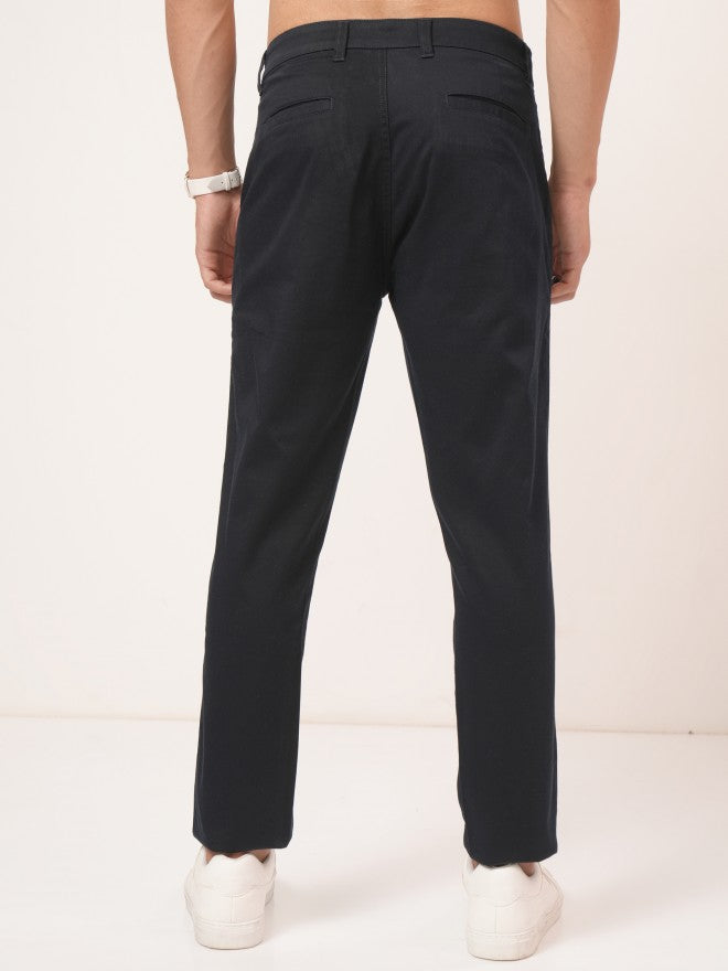Purple By Highlander Men Navy Blue Tapered Fit Solid Chinos - Navy Blue - Image 3