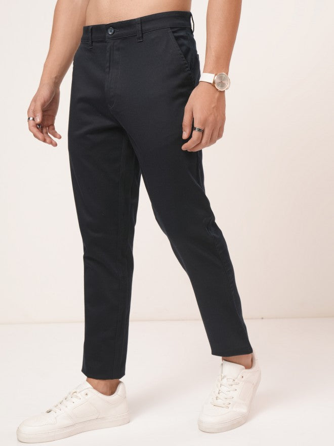 Purple By Highlander Men Navy Blue Tapered Fit Solid Chinos - Navy Blue - Image 4