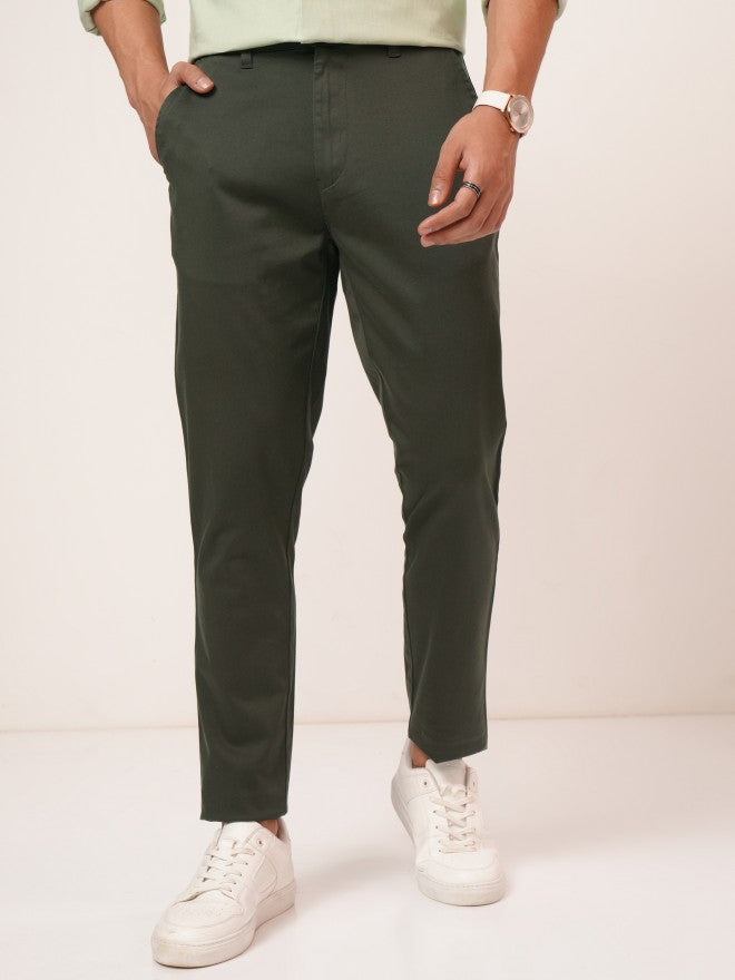 Purple By Highlander Men Olive Tapered Fit Solid Chinos - Olive - Image 1