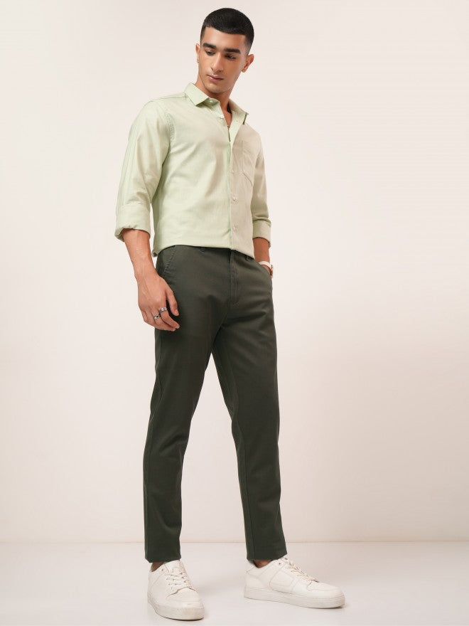 Purple By Highlander Men Olive Tapered Fit Solid Chinos - Olive - Image 2