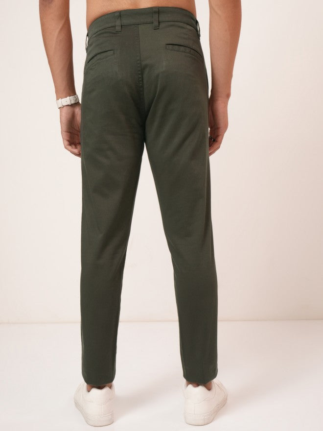 Purple By Highlander Men Olive Tapered Fit Solid Chinos - Olive - Image 3