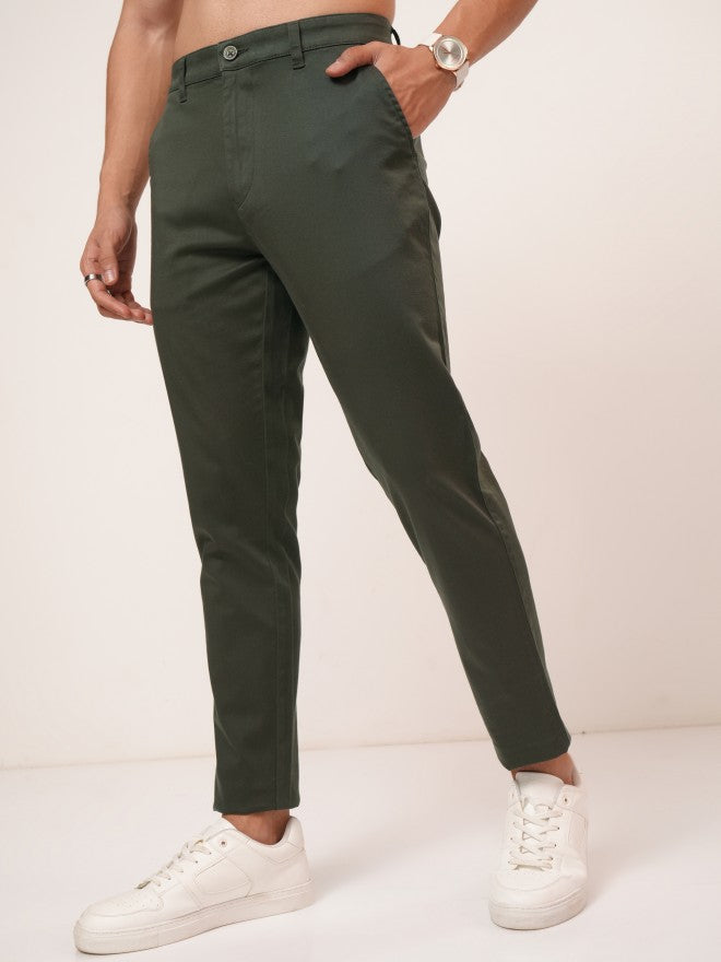 Purple By Highlander Men Olive Tapered Fit Solid Chinos - Olive - Image 4
