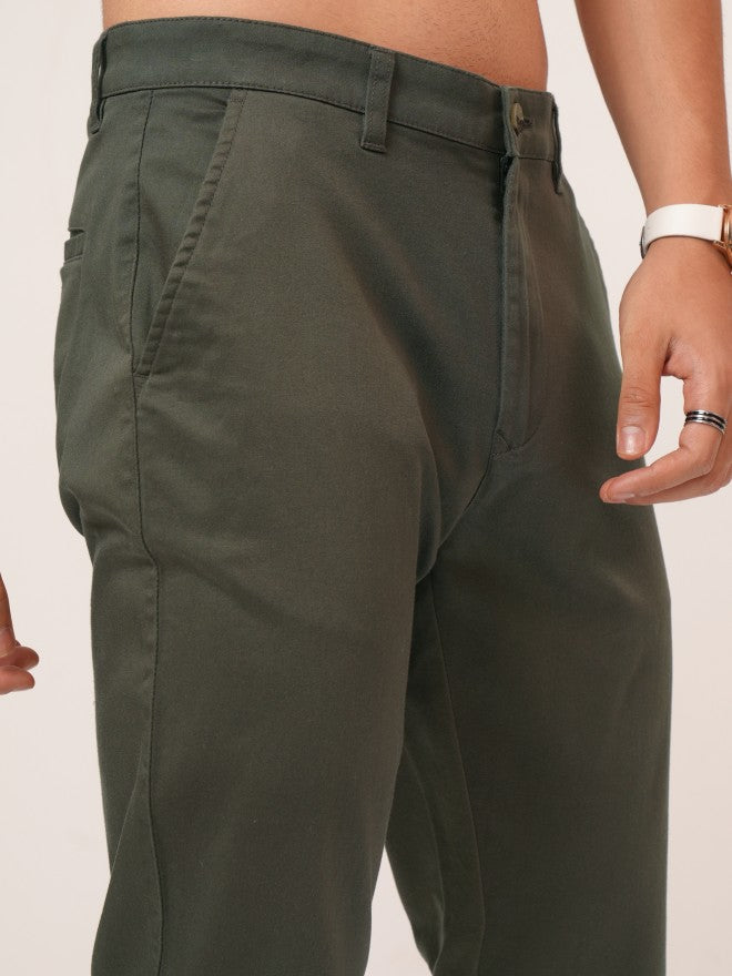 Purple By Highlander Men Olive Tapered Fit Solid Chinos - Olive - Image 5