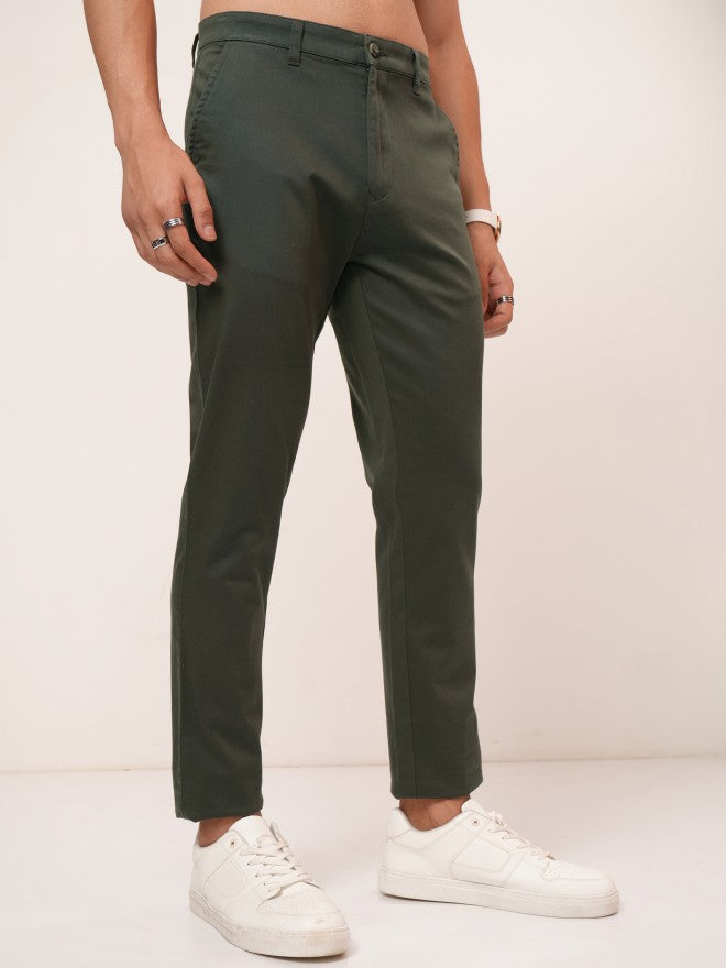 Purple By Highlander Men Olive Tapered Fit Solid Chinos - Olive - Image 6