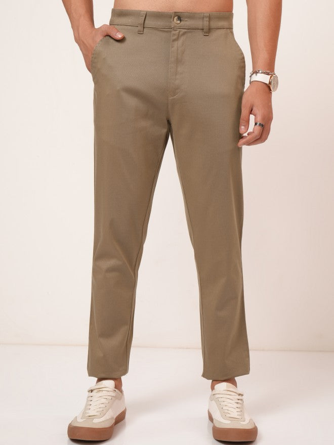 Purple By Highlander Men Brown Tapered Fit Solid Chinos - Brown - Image 1