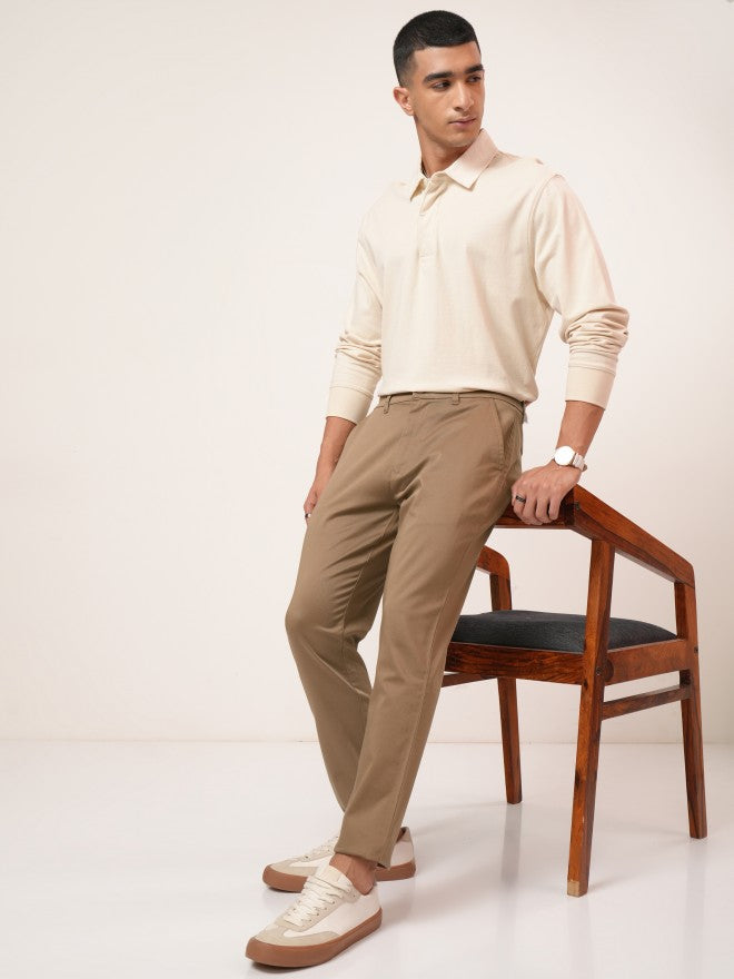 Purple By Highlander Men Brown Tapered Fit Solid Chinos - Brown - Image 2