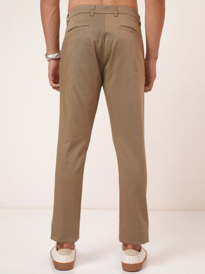 Purple By Highlander Men Brown Tapered Fit Solid Chinos - Brown - Image 3