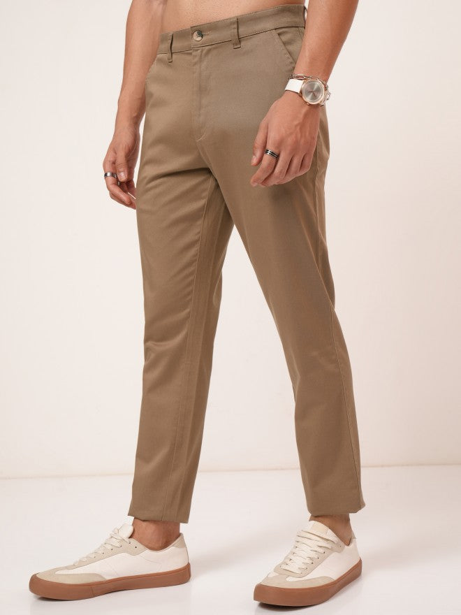 Purple By Highlander Men Brown Tapered Fit Solid Chinos - Brown - Image 4