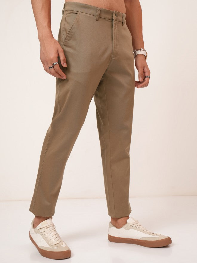Purple By Highlander Men Brown Tapered Fit Solid Chinos - Brown - Image 6