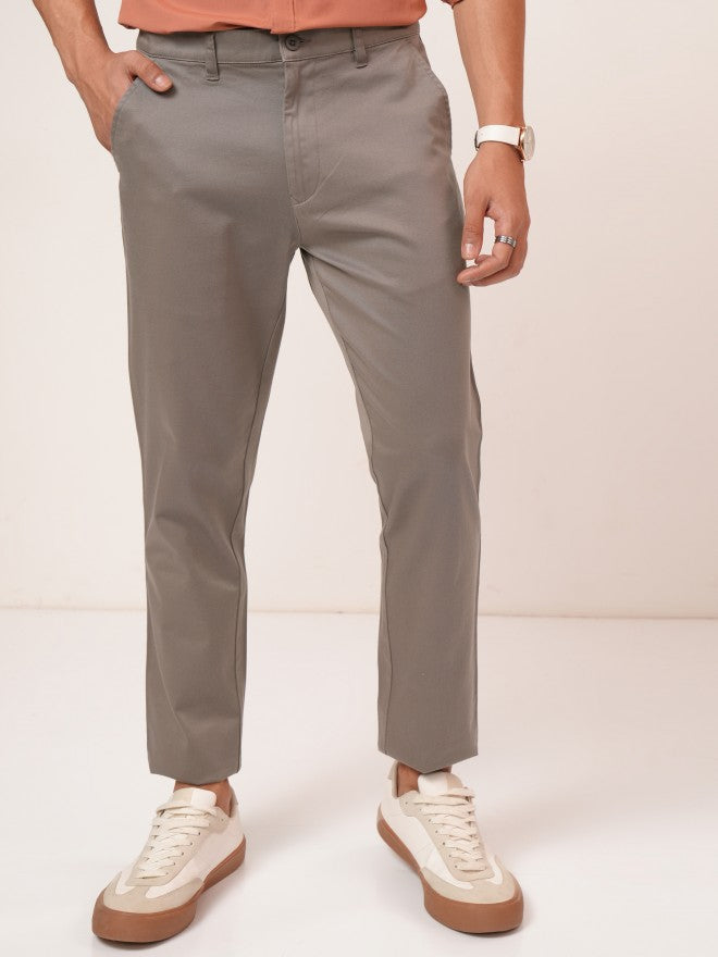 Purple By Highlander Men Taupe Tapered Fit Solid Chinos - Taupe - Image 1