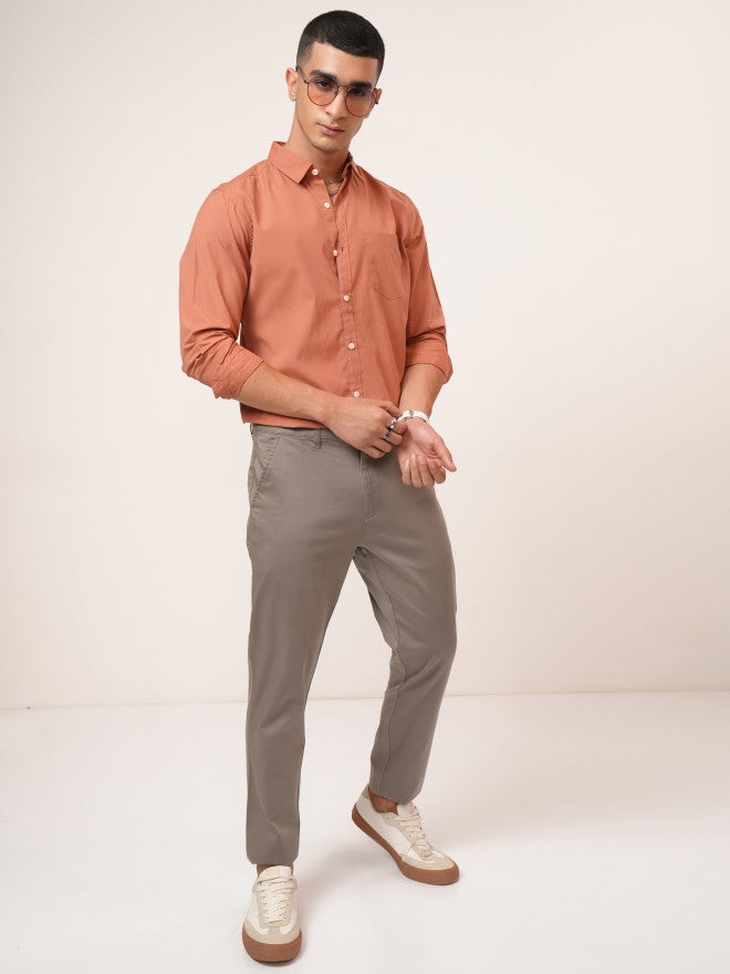 Purple By Highlander Men Taupe Tapered Fit Solid Chinos - Taupe - Image 2