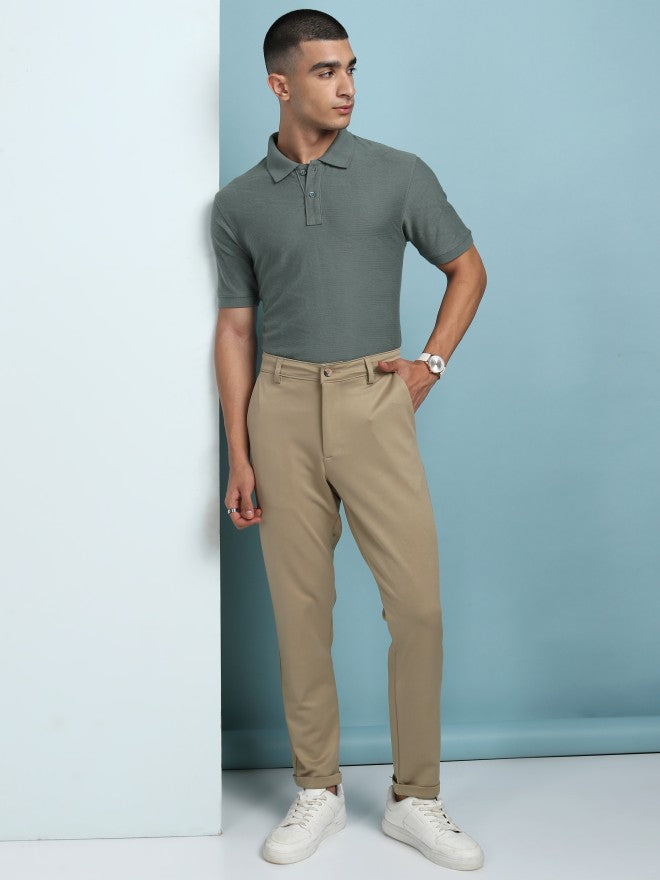 Purple By Highlander Men Beige Regular Fit Solid Chinos - Beige - Image 2
