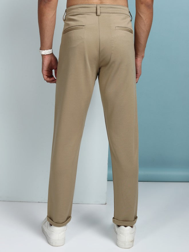 Purple By Highlander Men Beige Regular Fit Solid Chinos - Beige - Image 3