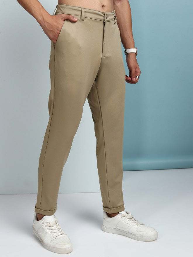 Purple By Highlander Men Beige Regular Fit Solid Chinos - Beige - Image 6
