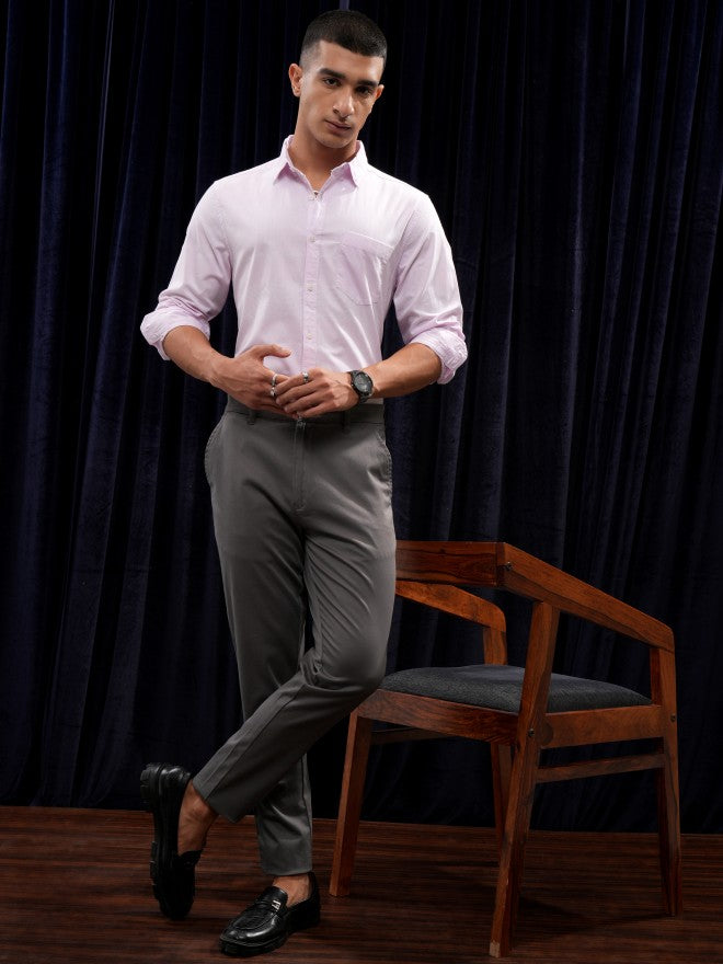 Purple By Highlander Men Grey Tapered Fit Solid Chinos - Grey - Image 2