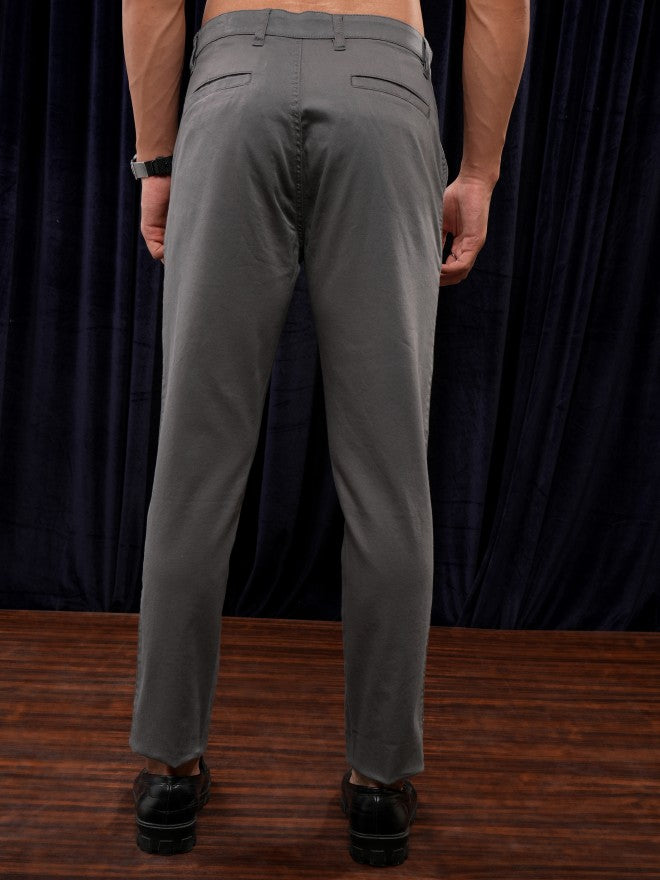 Purple By Highlander Men Grey Tapered Fit Solid Chinos - Grey - Image 3