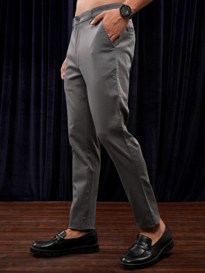 Purple By Highlander Men Grey Tapered Fit Solid Chinos - Grey - Image 4