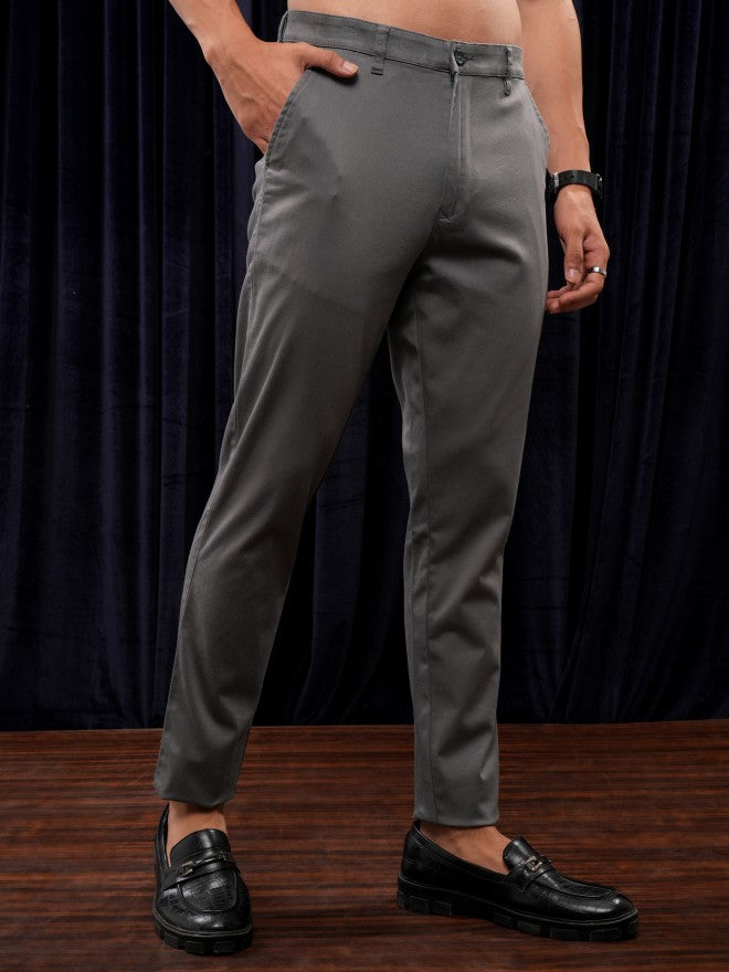 Purple By Highlander Men Grey Tapered Fit Solid Chinos - Grey - Image 6