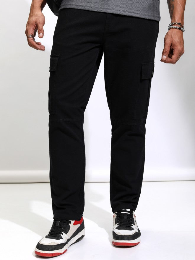 Purple By Highlander Men Black Straight Fit Solid Cargo - Black - Image 1