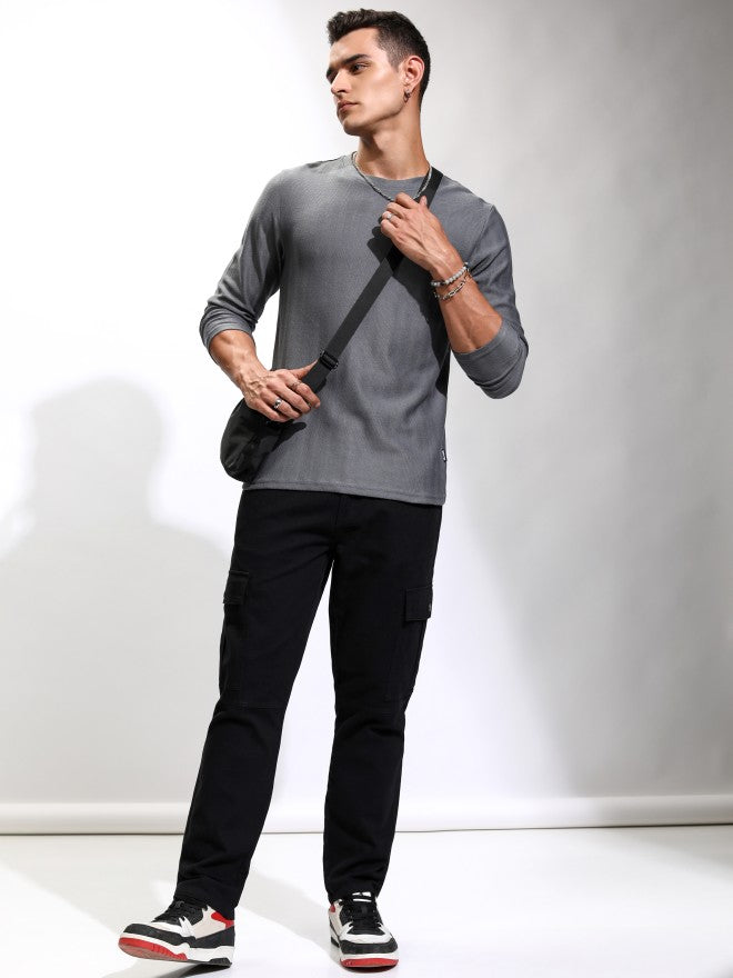Purple By Highlander Men Black Straight Fit Solid Cargo - Black - Image 2