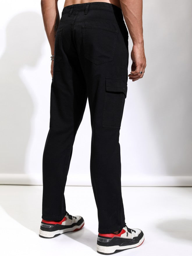 Purple By Highlander Men Black Straight Fit Solid Cargo - Black - Image 3