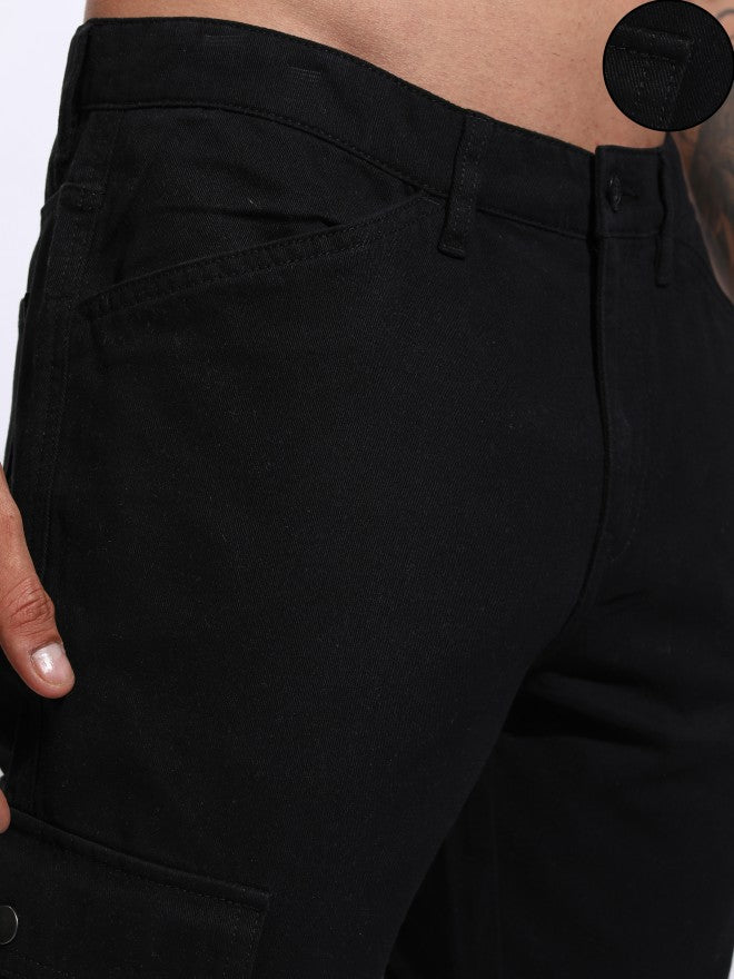 Purple By Highlander Men Black Straight Fit Solid Cargo - Black - Image 5