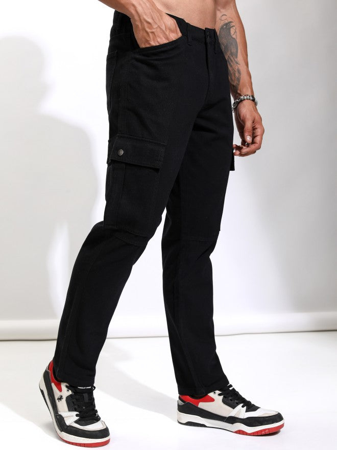 Purple By Highlander Men Black Straight Fit Solid Cargo - Black - Image 6