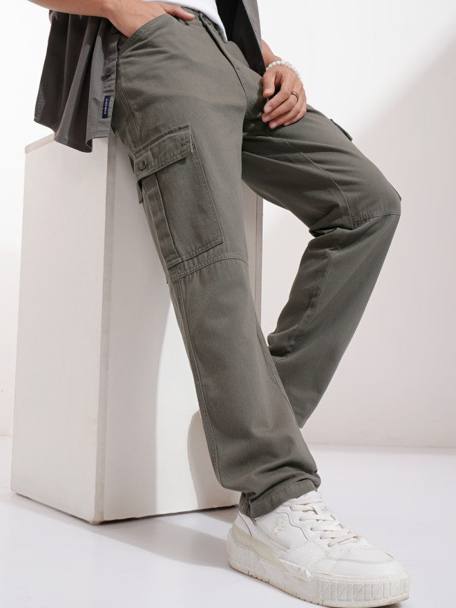 Highlander Men Grey Straight Fit Solid Cargos - Grey - Image 1