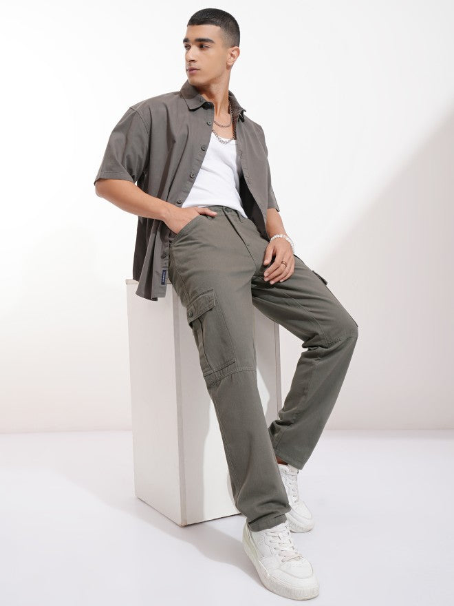 Highlander Men Grey Straight Fit Solid Cargos - Grey - Image 2
