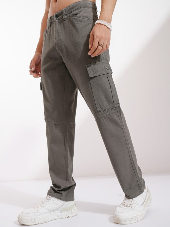 Highlander Men Grey Straight Fit Solid Cargos - Grey - Image 4