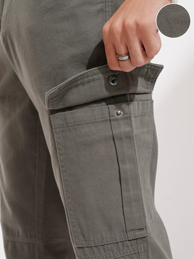 Highlander Men Grey Straight Fit Solid Cargos - Grey - Image 5