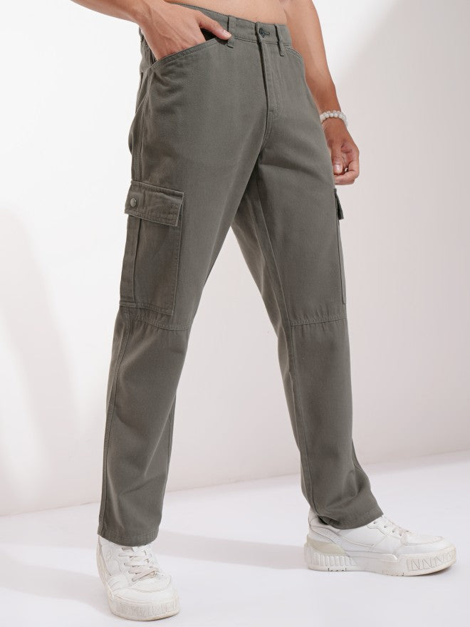 Highlander Men Grey Straight Fit Solid Cargos - Grey - Image 6
